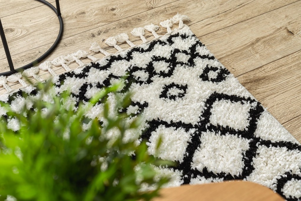 Tapete PROMO BERBER SAFI N9040 branco/preto Franjas berbere marroquino shaggy