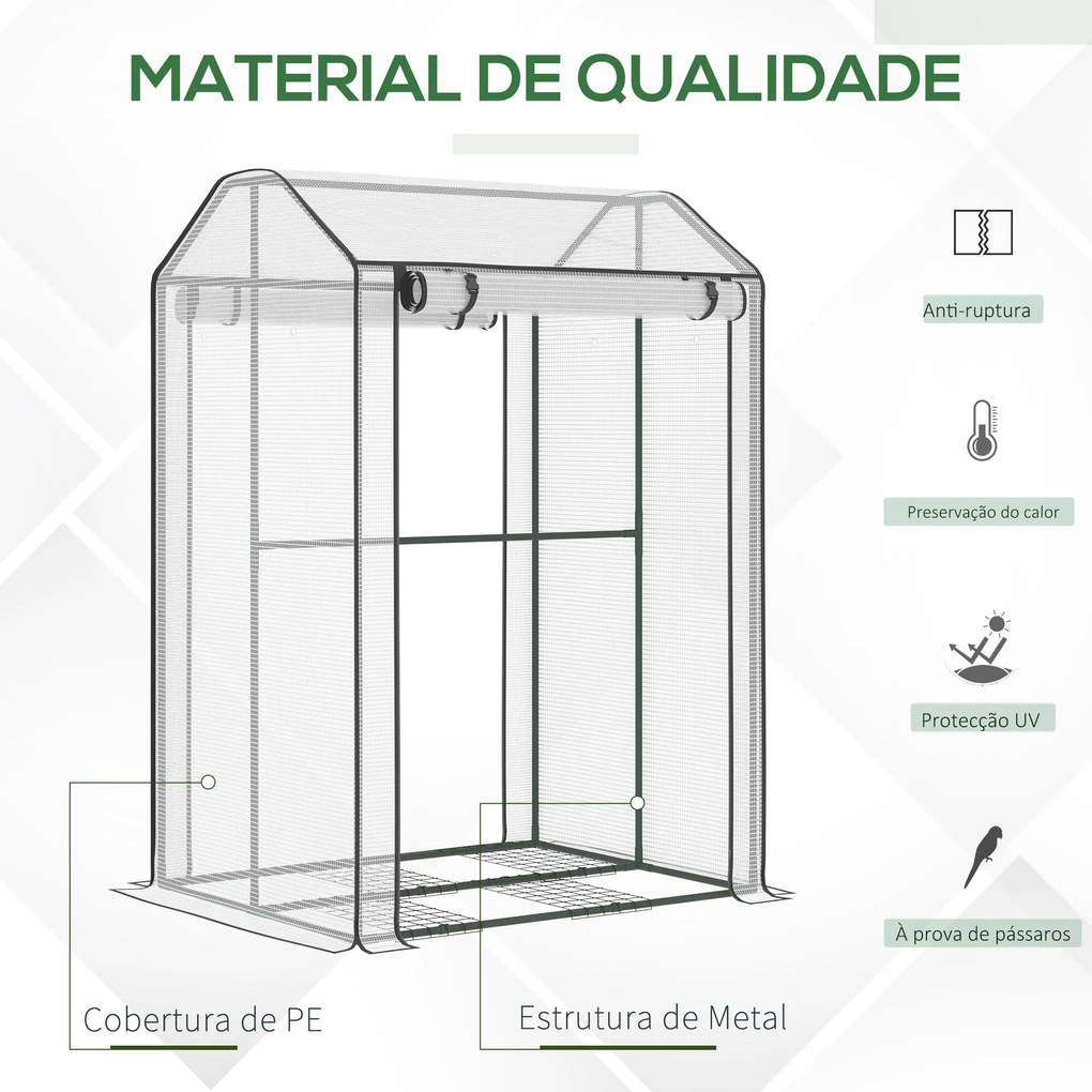 Estufa de Jardim Estufa com Porta Enrolável 8 Orifícios de Ventilação