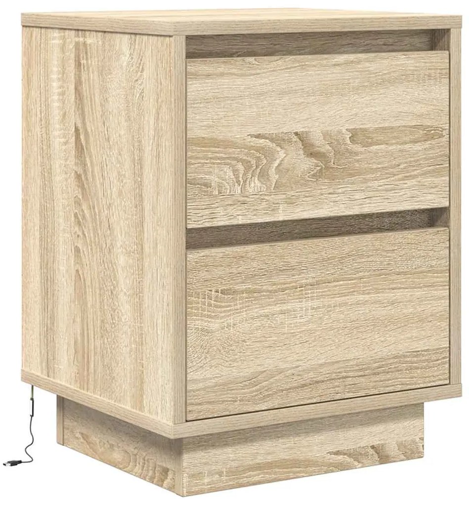 Mesas cabeceira c/ luzes LED 2 pcs 38x34x50cm carvalho sonoma
