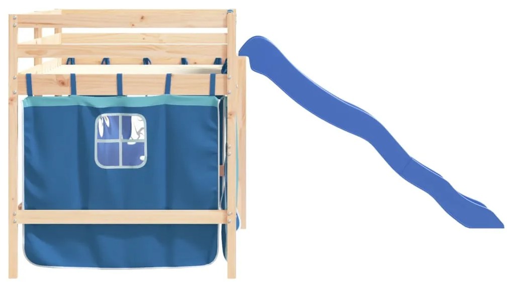 Cama alta p/ criança c/ cortinas 80x200 cm pinho maciço azul