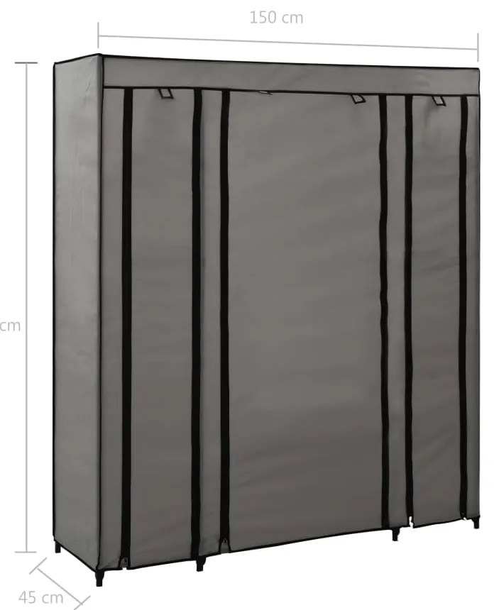 Roupeiro c/ compartimentos e varões 150x45x176 cm tecido cinza