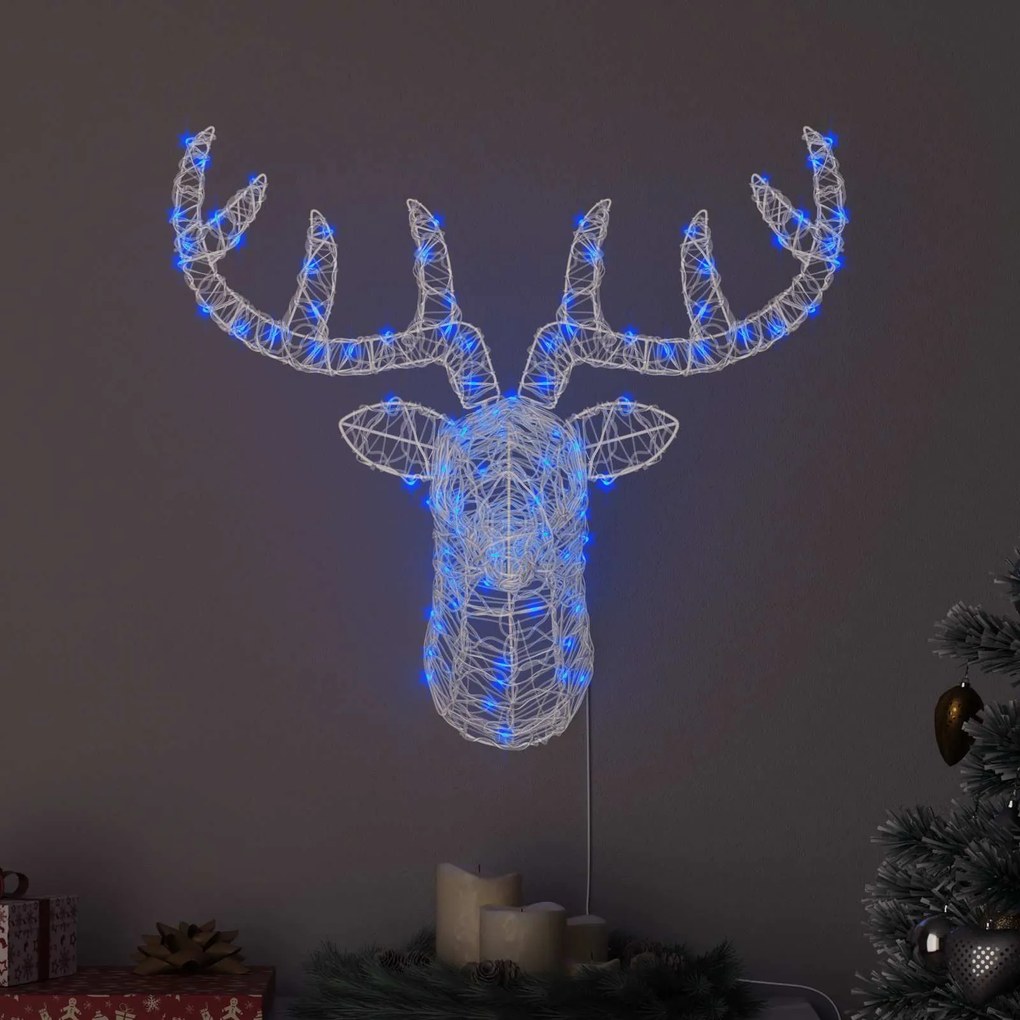 vidaXL Cabeça de Rena com 140 LEDs Azul 68 x 36,5 x 62,5 cm Acrílo
