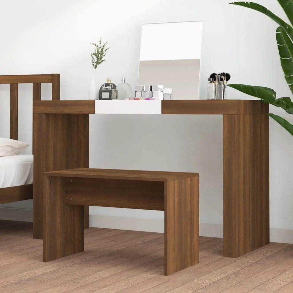 Banco toucador 70x35x45 cm derivados madeira carvalho castanho