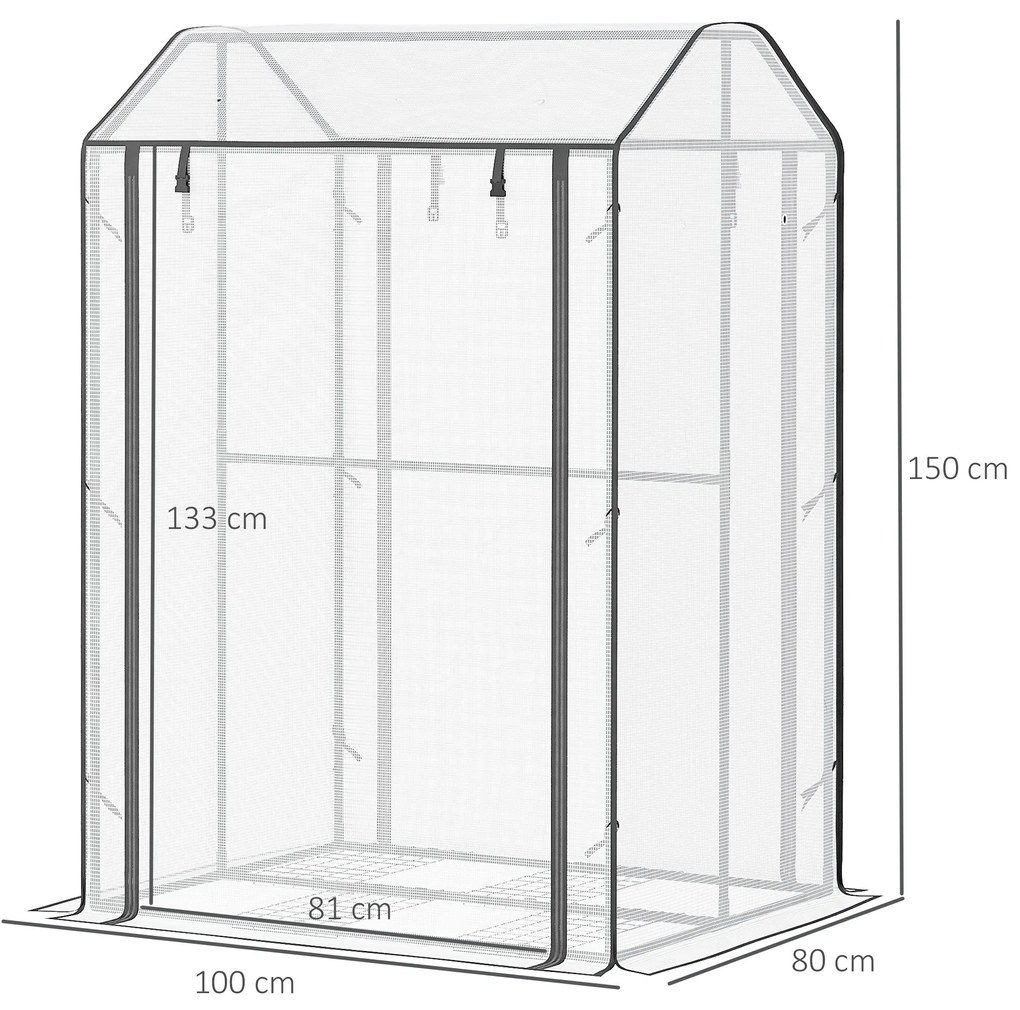 Estufa de Jardim Estufa com Porta Enrolável 8 Orifícios de Ventilação e Estrutura de Metal para Cultivo de Plantas 100x80x150cm Branco