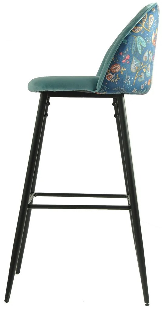 Conjunto 4 Bancos bar CARNAVAL SKY BLUE, metal, tecido veludo azul com carnaval
