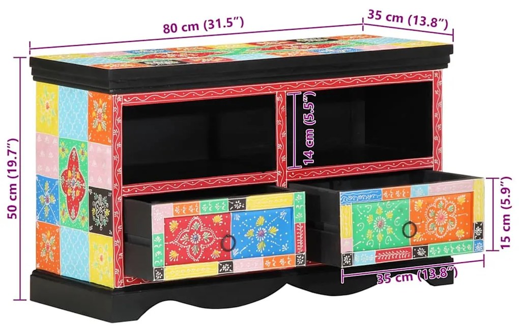 Armário de TV vidaXL Multicolorido 80x35x50 cm em Madeira Sólida de Ma