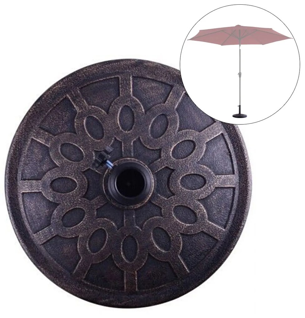 Base redonda de resina para guarda-sóis de exterior, jardim, pátio, para mastro de guarda-sóis de Φ38 mm ou Φ48 mm, bronze