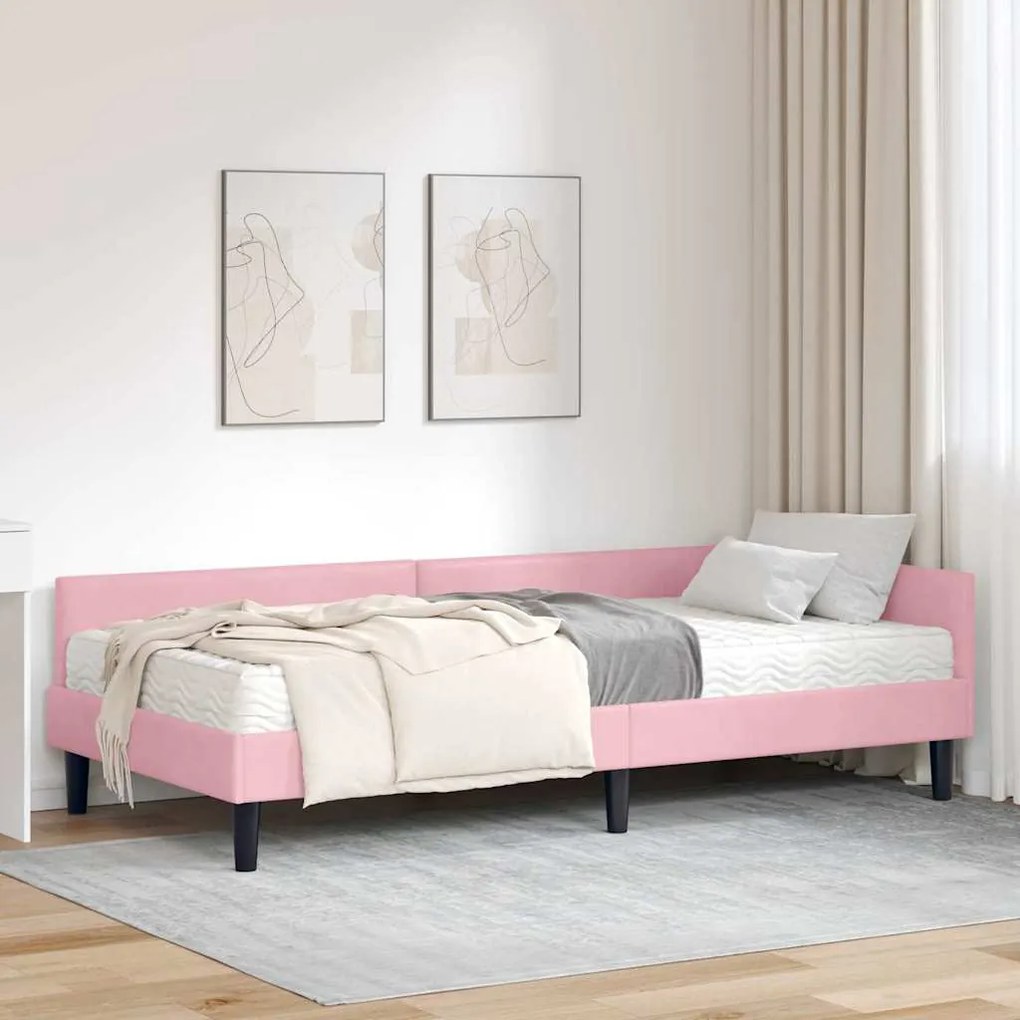 vidaXL Estrutura de Cama de Canto com Colchão 2 pcs Cinzeto Veludo