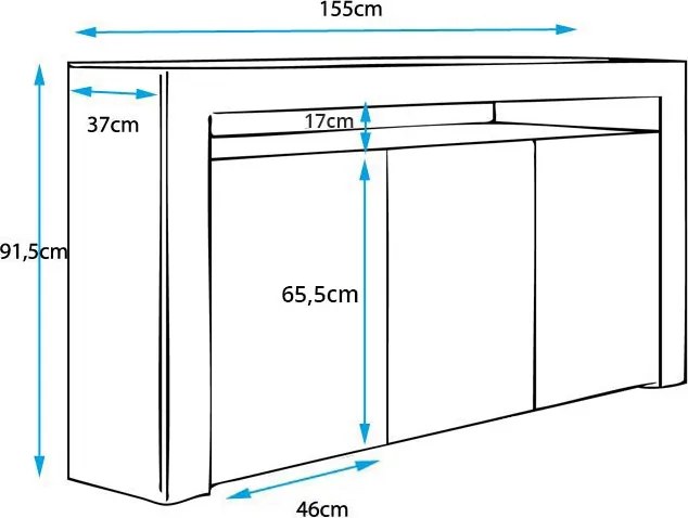 Aparador 'Alays' com Luzes LED - Carvalho/Branco- 155x91,5x37 cm - Des