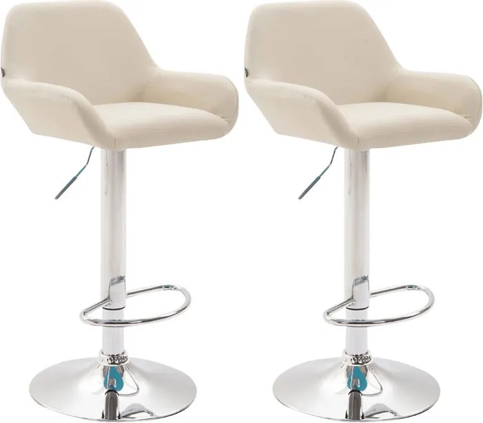 Conjunto de 2 bancos de bar Braga em couro sintético cromado creme