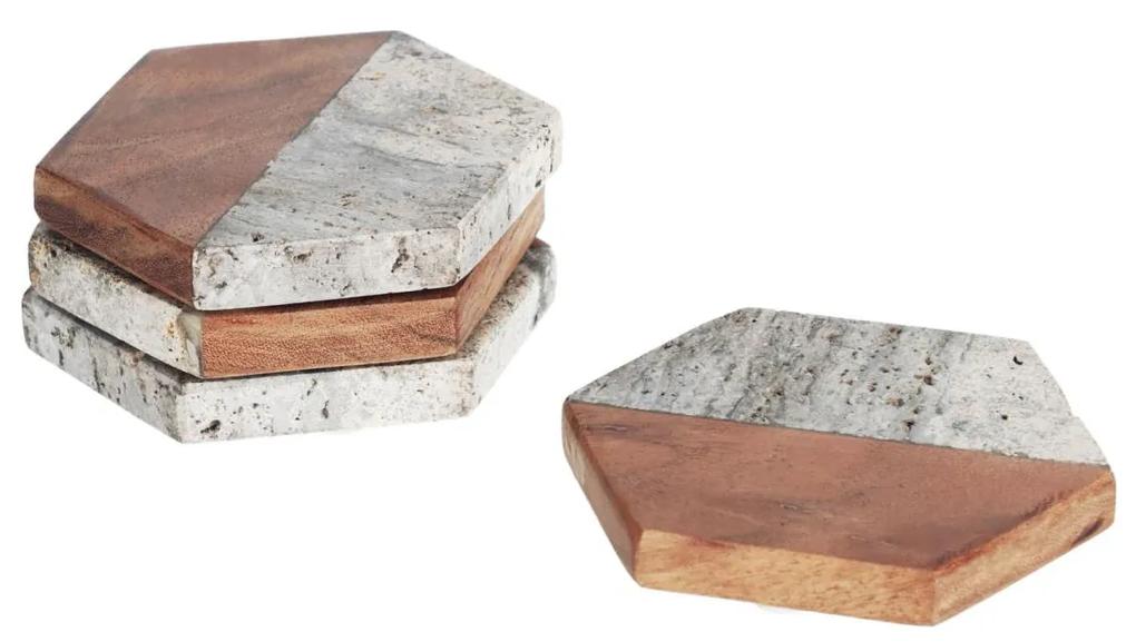 Kave Home - Set Sinai de 4 bases para copos de madeira e pedra