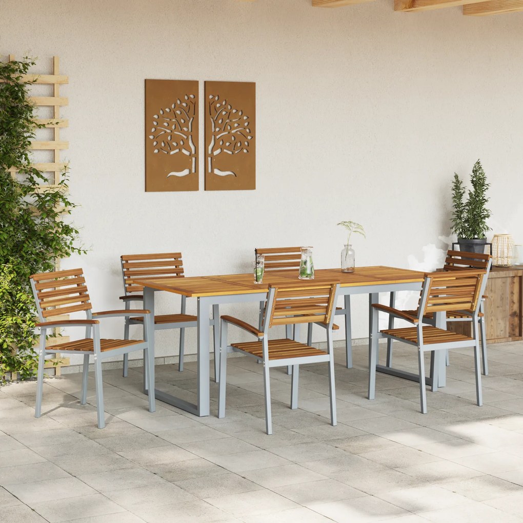 Conjunto de Jantar de Jardim de 7 Peças em Madeira Sólida de Acácia e