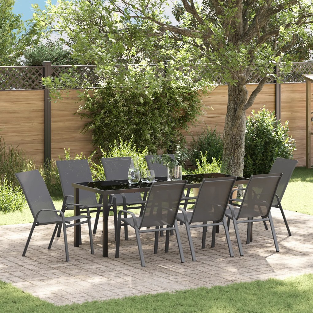 Conjunto de Jantar de 9 Peças para Jardim vidaXL Cinza Textilene e Aço