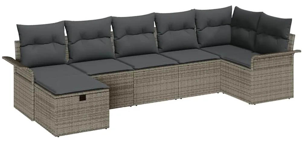 Conjunto de Sofás de Jardim de 7 Peças com Almofadas Cinza Vime PE