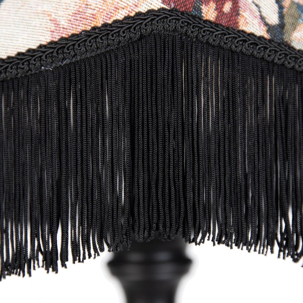 Candeeiro de pé preto com abajur floral e interior branco 45cm - Classico