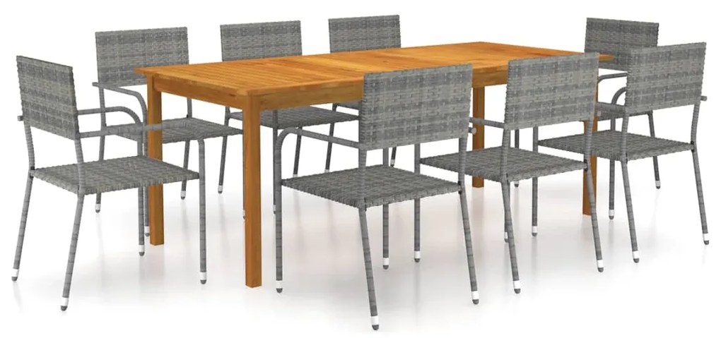 vidaXL 9 pcs conjunto de jantar para jardim cinzento