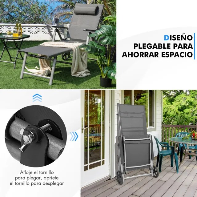 Conjunto de 2 Espreguiçadeiras de Exterior, 175 x 75 cm, Encosto Ajustável em 7 Níveis, Cinzento
