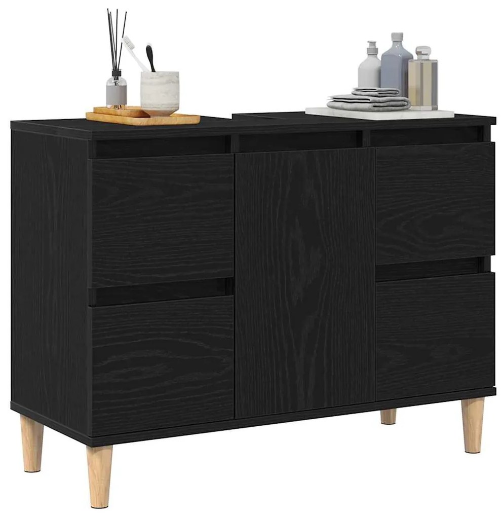 Gabinete de Pia vidaXL Preto Carvalho 80x33x60 cm Madeira de Engenhari