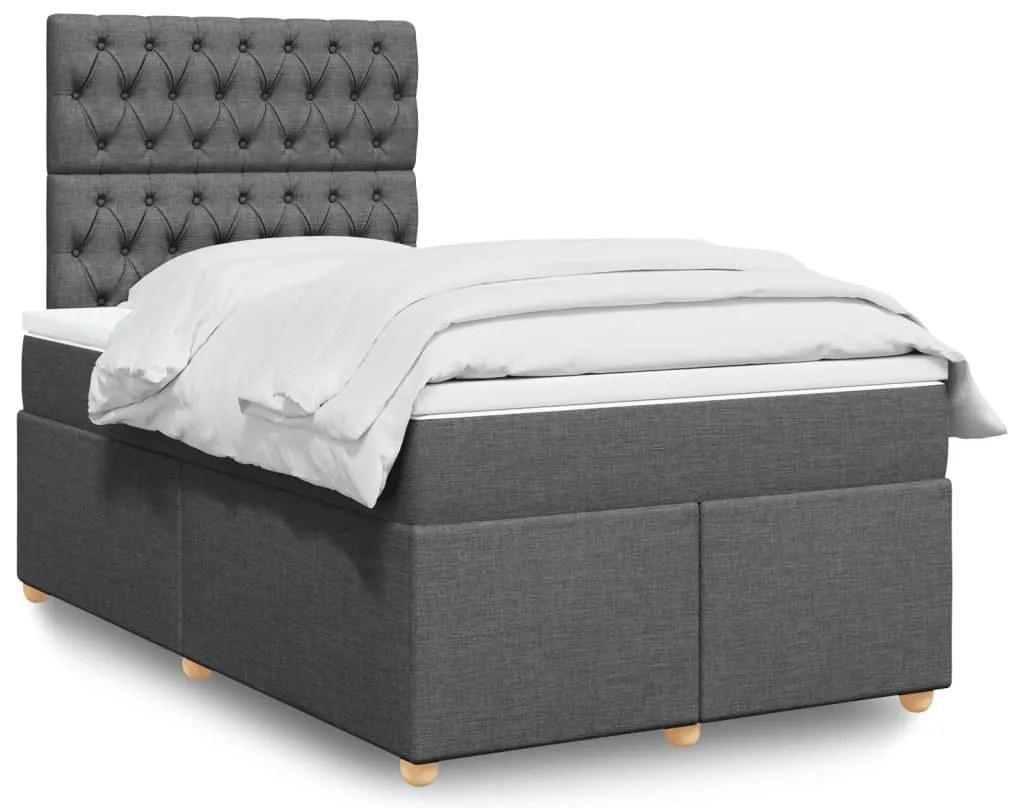 Cama boxspring com colchão 120x190 cm tecido cinzento-escuro