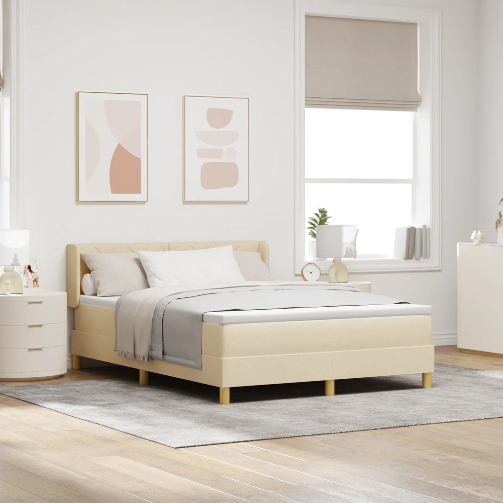 vidaXL Cama Box com Colchão Creme, 140 x 190 cm, em Tecido