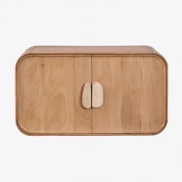 Conjunto De Móvel De Casa De Banho Suspenso 95x45 Cm Em Madeira De Manga E Pedra Natural Kivalina Sem Lavatório & Sem Espelho & Sem Torneira & Travert