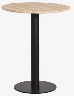 Mesa De Bar Redonda Em Pedra Natural Xiren Preto & Ø70 Cm & Travertino - Sklum