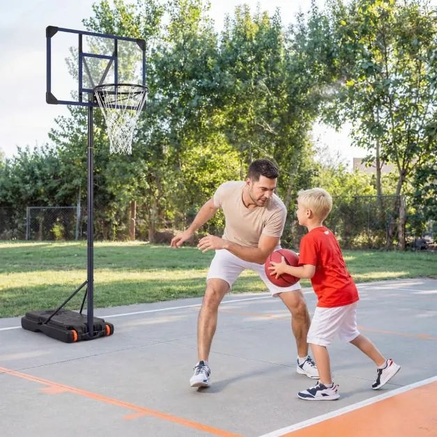 Cesto de basquetebol infantil com altura ajustável (206-273,5 cm), base recheável, rodas, para interior e exterior, preto