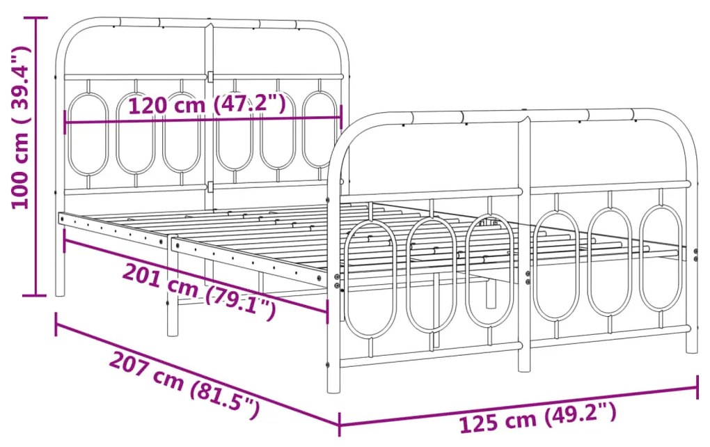 Estrutura de cama com cabeceira e pés 120x200 cm metal branco