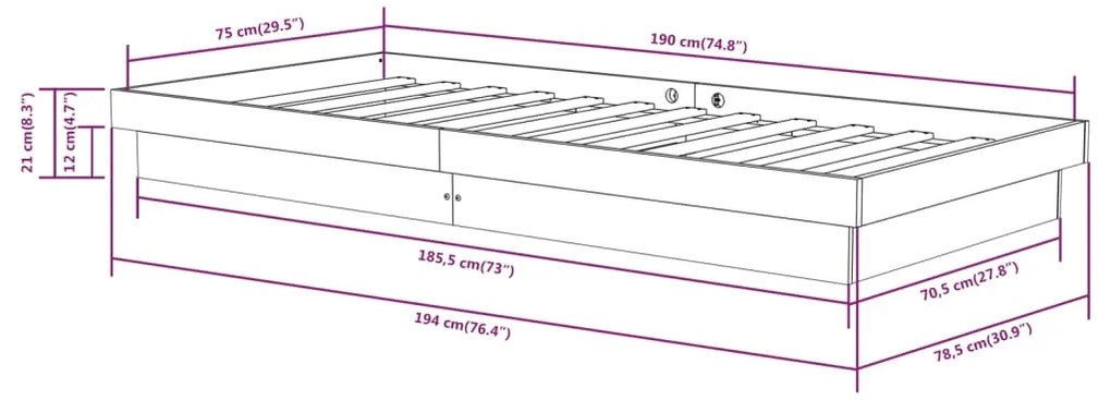 Estrutura cama pequena solteiro 75x190 cm madeira maciça cinza