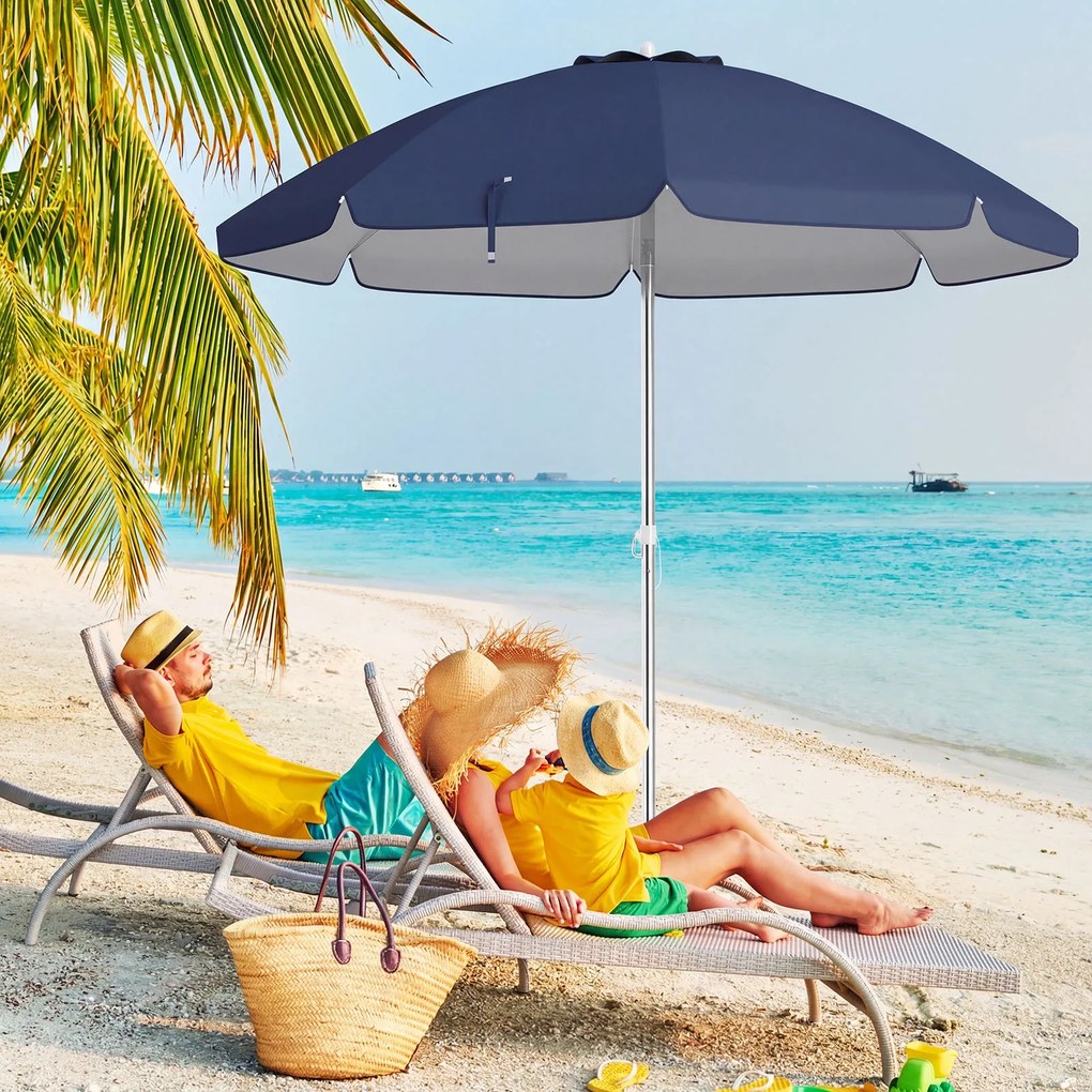 Guarda-sol de praia portátil 178 x 206 cm com inclinação ajustável e bolsa de transporte para jardim, pátio e exterior azul escuro