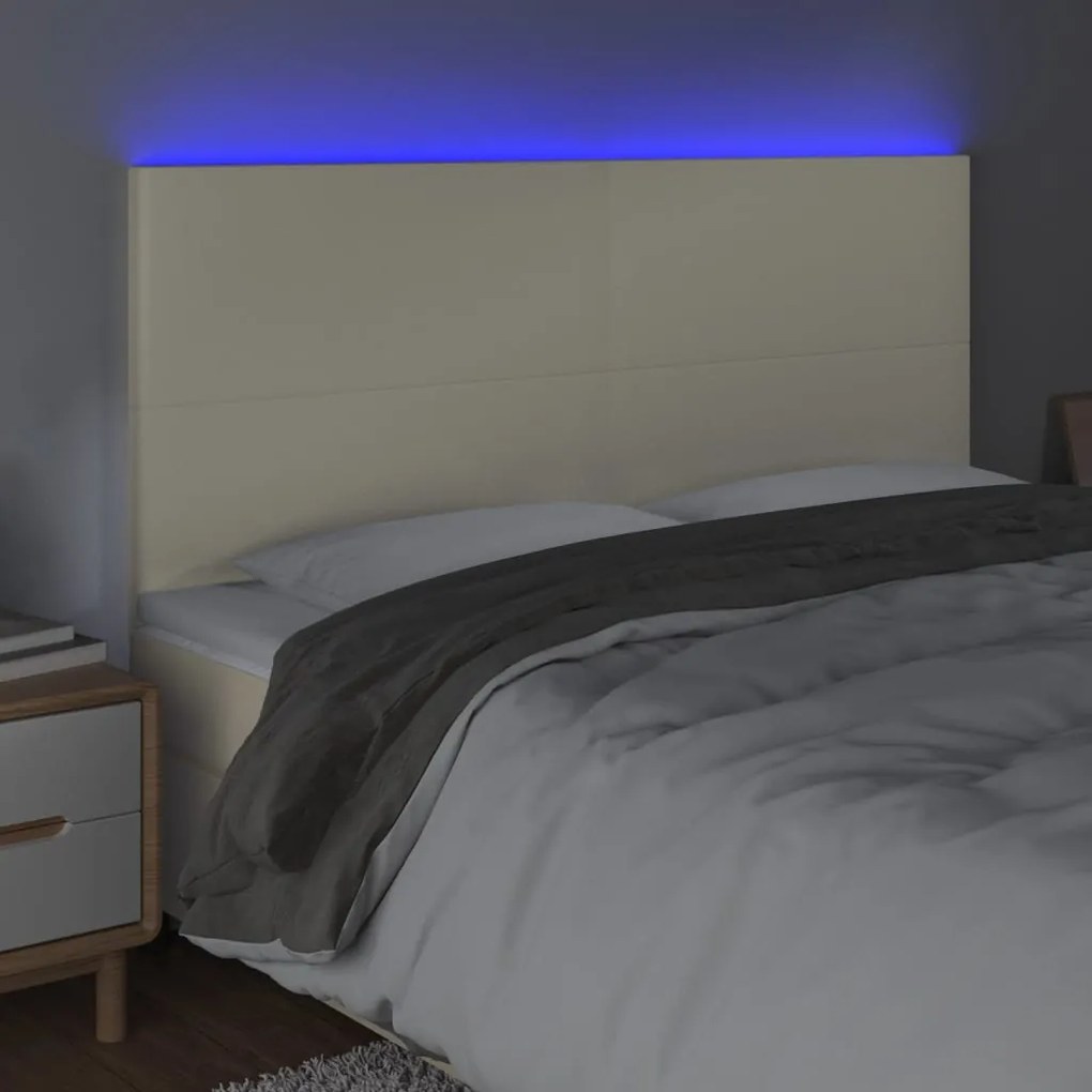 Cabeceira cama c/ LED 180x5x118/128 cm couro artificial crème