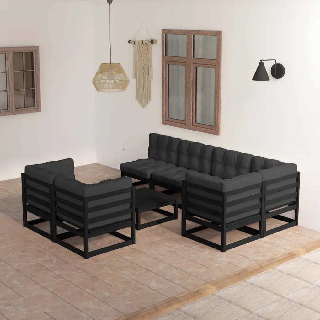 8 pcs conjunto lounge de jardim c/ almofadões pinho maciço