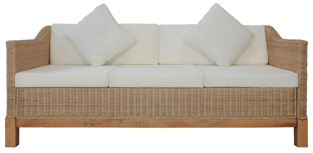 3 pcs conjunto de sofás com almofadões vime natural