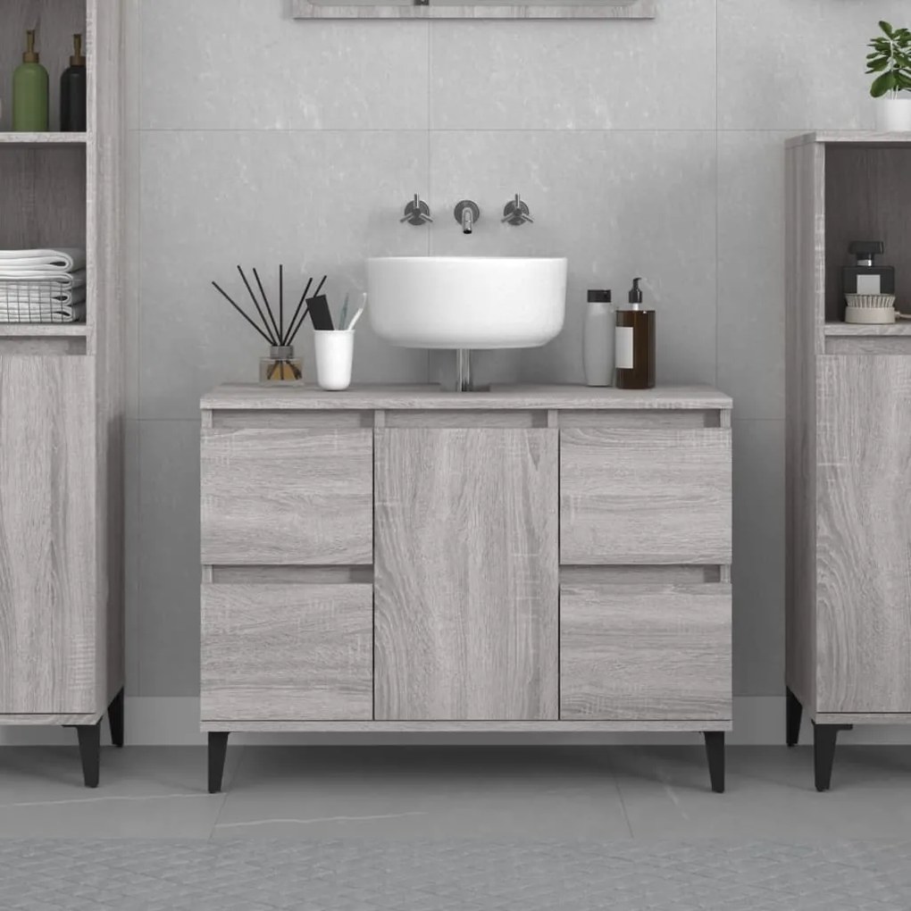 vidaXL Móvel p/ lavatório 80x33x60 cm derivados madeira cinza sonoma