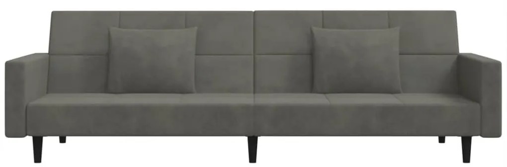Sofá-cama 2 lugares com duas almofadas veludo cinzento-escuro