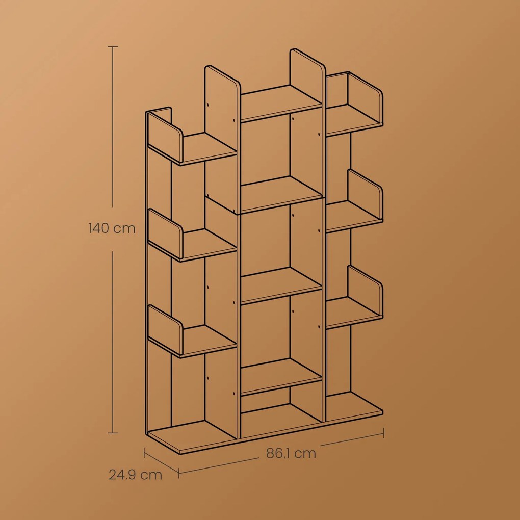 Estante com 13 compartimentos, prateleira de arrumação 25 x 86 x 140 cm castanho vintage