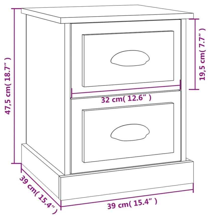 Mesa cabeceira 39x39x47,5cm derivados madeira branco brilhante