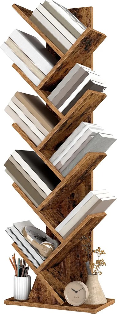 Estante de pé em forma de árvore, estante para livros, 20 x 38 x 115 castanho