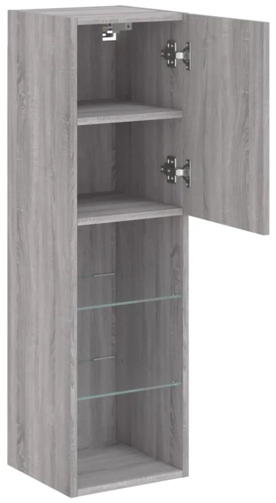 Móvel de TV com luzes LED 30,5x30x102 cm cinzento sonoma