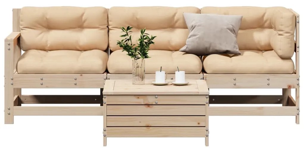 vidaXL 4 pcs conjunto lounge de jardim c/ almofadões pinho maciço