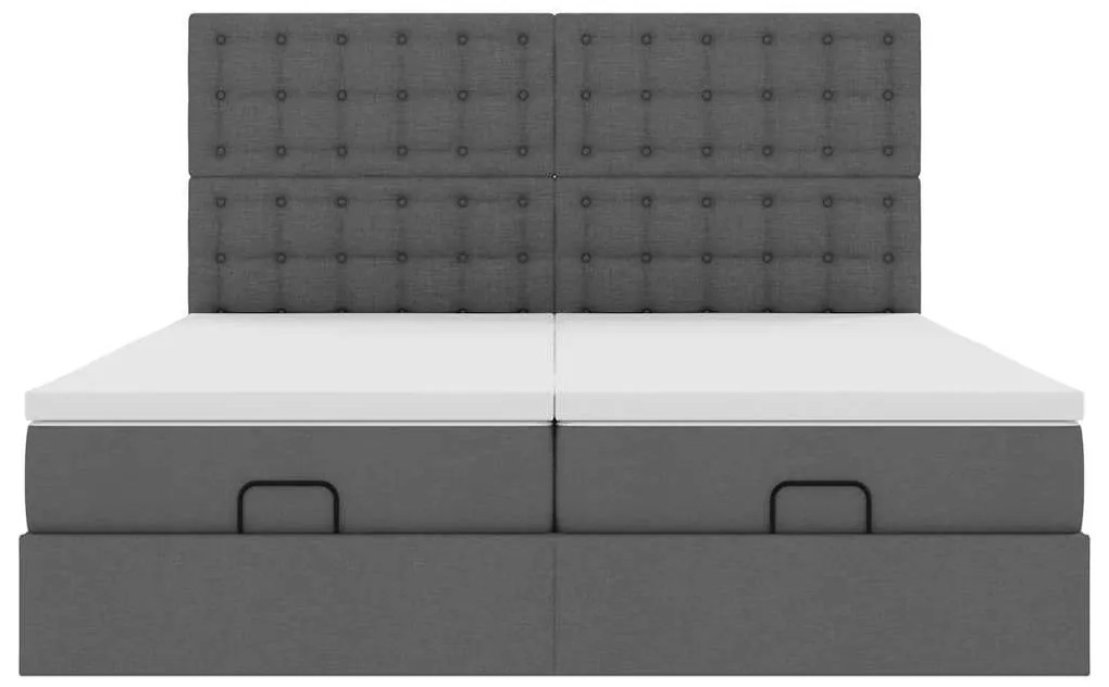 Estrutura de cama otomana com colchões tecido cinzento escuro
