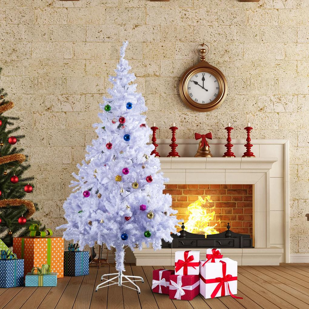 Árvore de Natal Artificial 150cm com 680 Ramos de PVC 48 Decorações Incluidas Suporte Metálico Decoração de Natal para Interiores Φ85x150cm Branco