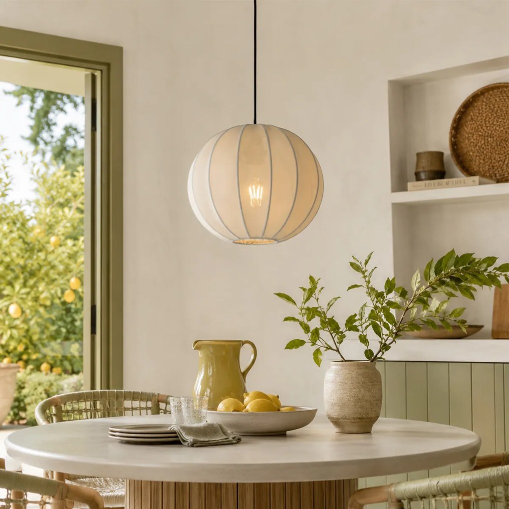 Candeeiro Pendente Japandi Seda Branca 30cm - Plu
