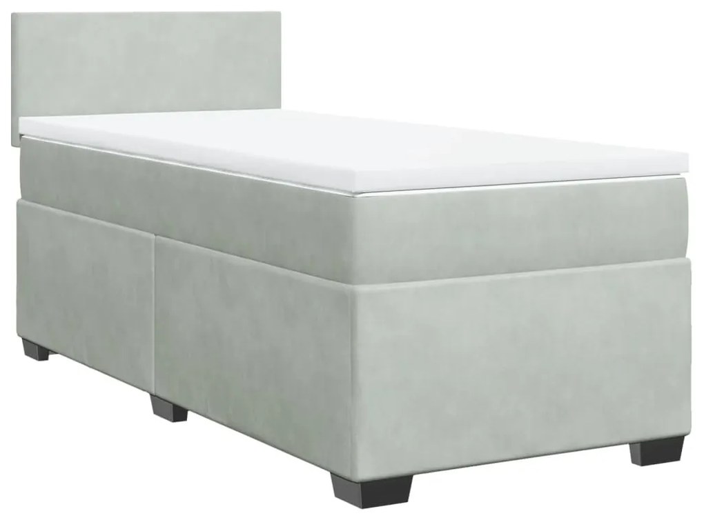 Cama com molas/colchão 90x200 cm veludo cinza-claro