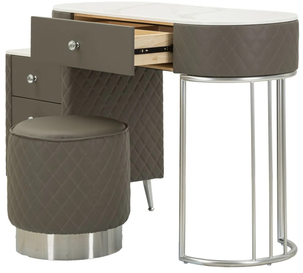TOUCADOR SHARON COM BANCO 120X40X75 CM (TAMANHO DO BANCO Ø36X39) CINZA E PRATEADO