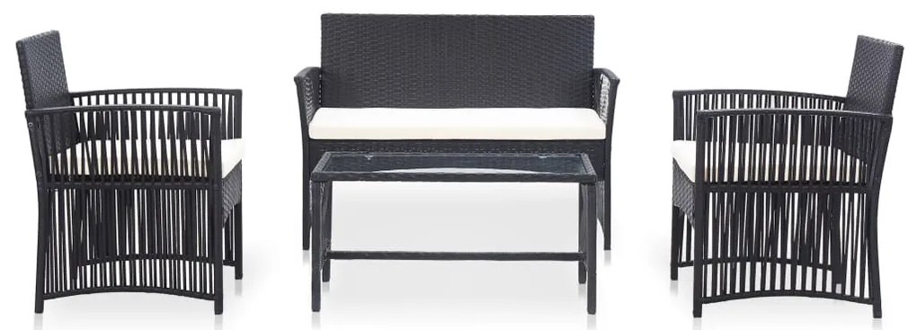 4 pcs conjunto lounge de jardim c/ almofadões vime PE preto