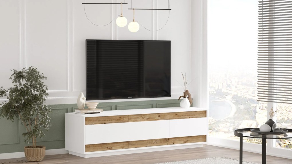 Móvel de TV "Aurelio" – Pinho Atlântico & Branco – 180 x 48,6 x 44,8 c