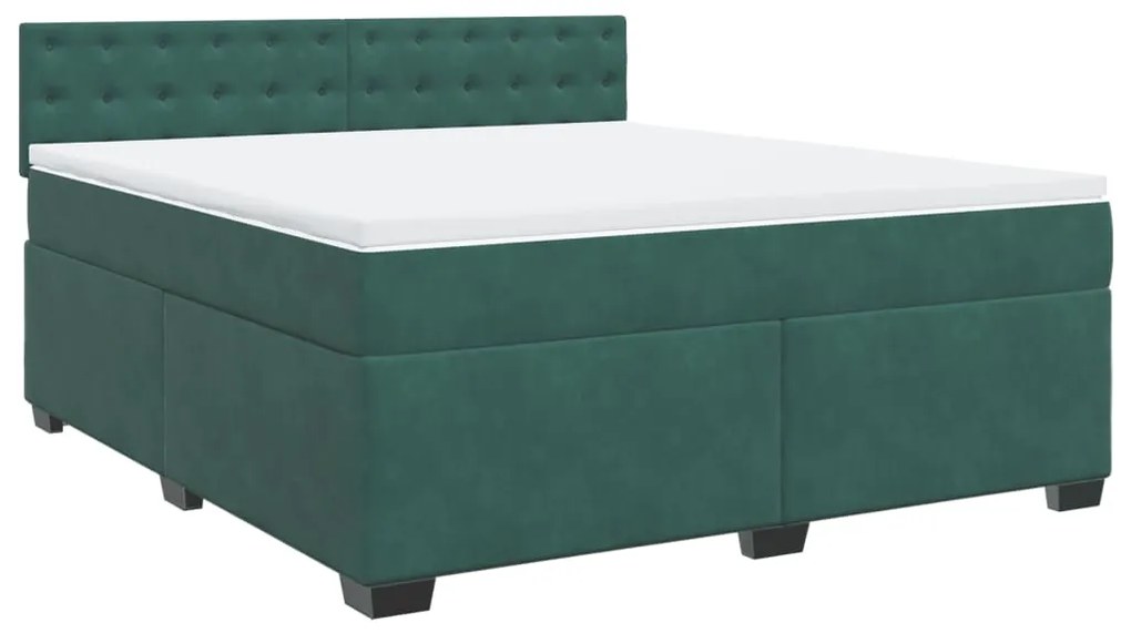 Cama com molas/colchão 180x200 cm veludo verde-escuro