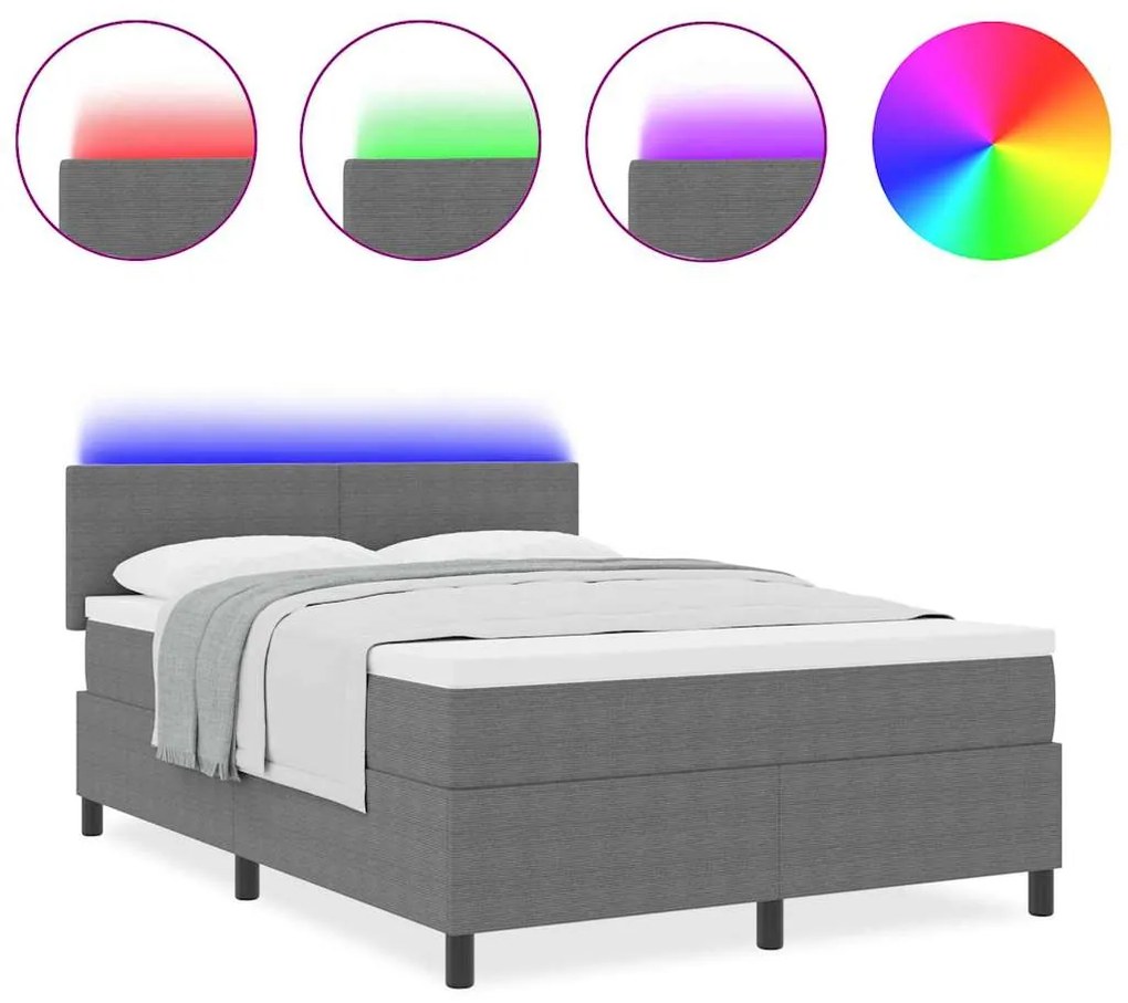 Cama Box Spring com Colchão &amp; LED Cinza Claro 120x200 cm Tecido de Vel