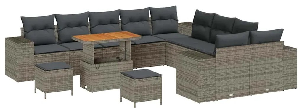 Conjunto de Sofá de Jardim vidaXL de 13 Peças com Almofadas Cinza Vime